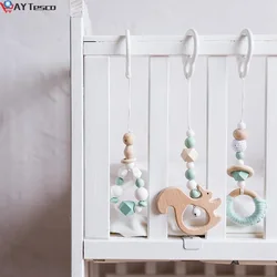 AY Tesco – ensemble de hochets en bois pour bébé, 3 pièces, pendentifs avec perles en bois, Mobile, jouets, décor suspendu de lit, accessoires de poussette faits à la main 