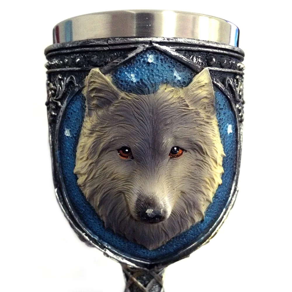 Unique Cool Creative Novelty Resin Stainless Steel Liner Creepy 3D Wolf Goblet Beer Milk Mug Wine Cup Drinkware for Decoration