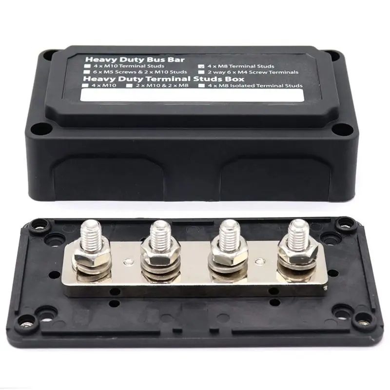

ELEG-DC 48V 300A 4 Terminal Studs Busbar Power Distribution Block for Car Boat (Black)