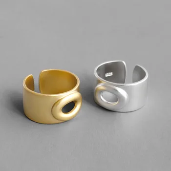 

Korean-style S925 Sterling Silver Ring Simple Non-mainstream Wide Hollow out Adjustable Women's Ring Cool Versatile yin zhi huan