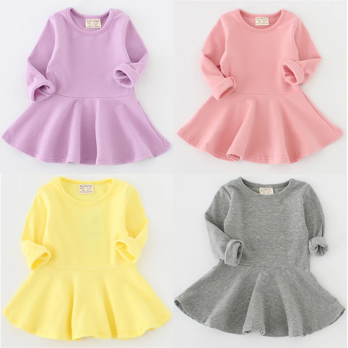 

Spring Autumn Toddler Girl Fall Clothes 2020 Solid Color A-Line Dress Long-sleeve Cotton Cute Baby Girls Clothing Kids Dresses