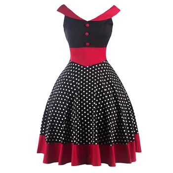 

Vintage Elegant Sweet Big Swing Party Sweet Summer Women Dresses 2019 Polka Dots Backless Print Black Retro Female Fashion Dress
