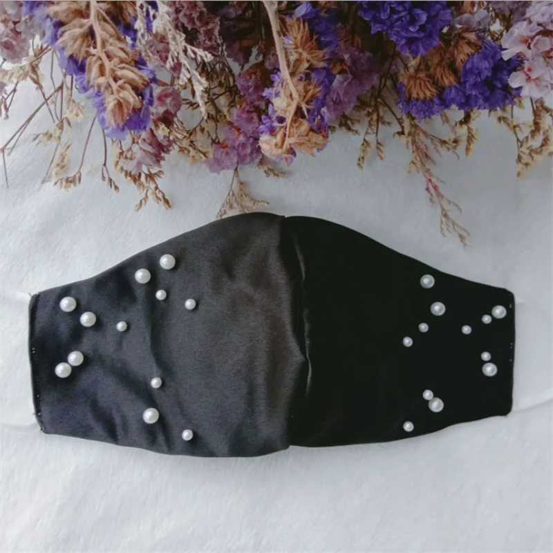 Premium Quality Satin Pearl Mask Wedding Mask Bride or Groom Fabric Face Masks Just Married Bridal Satin Wedding Gift