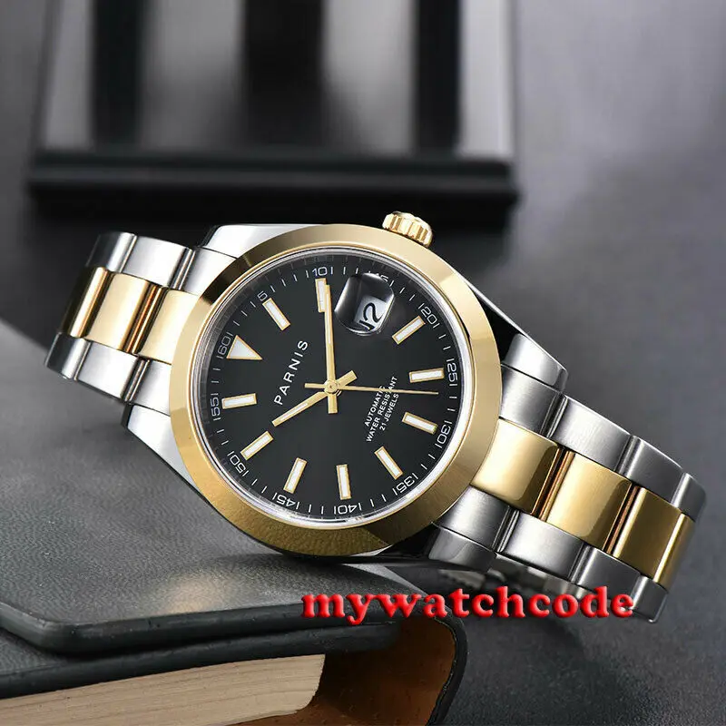 PARNIS top 39 5 мм белый и черный циферблат 21 jewels miyota 821A Автоматические Мужские часы с