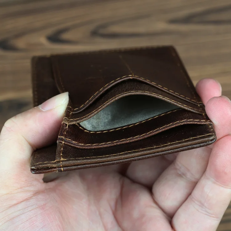 Натуральная кожа держатель для карт для мужчин винтаж Rfid Блокировка короткий Тонкий минималистичный передний карман кошелек портмоне чехол для кредитных карт