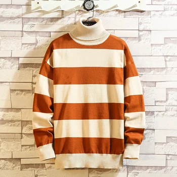 

2020 New Sweaters Men'S Long Sleeves Autumn Spring Striped Pullover Knitted O-Neck Plus OverSized 5XL