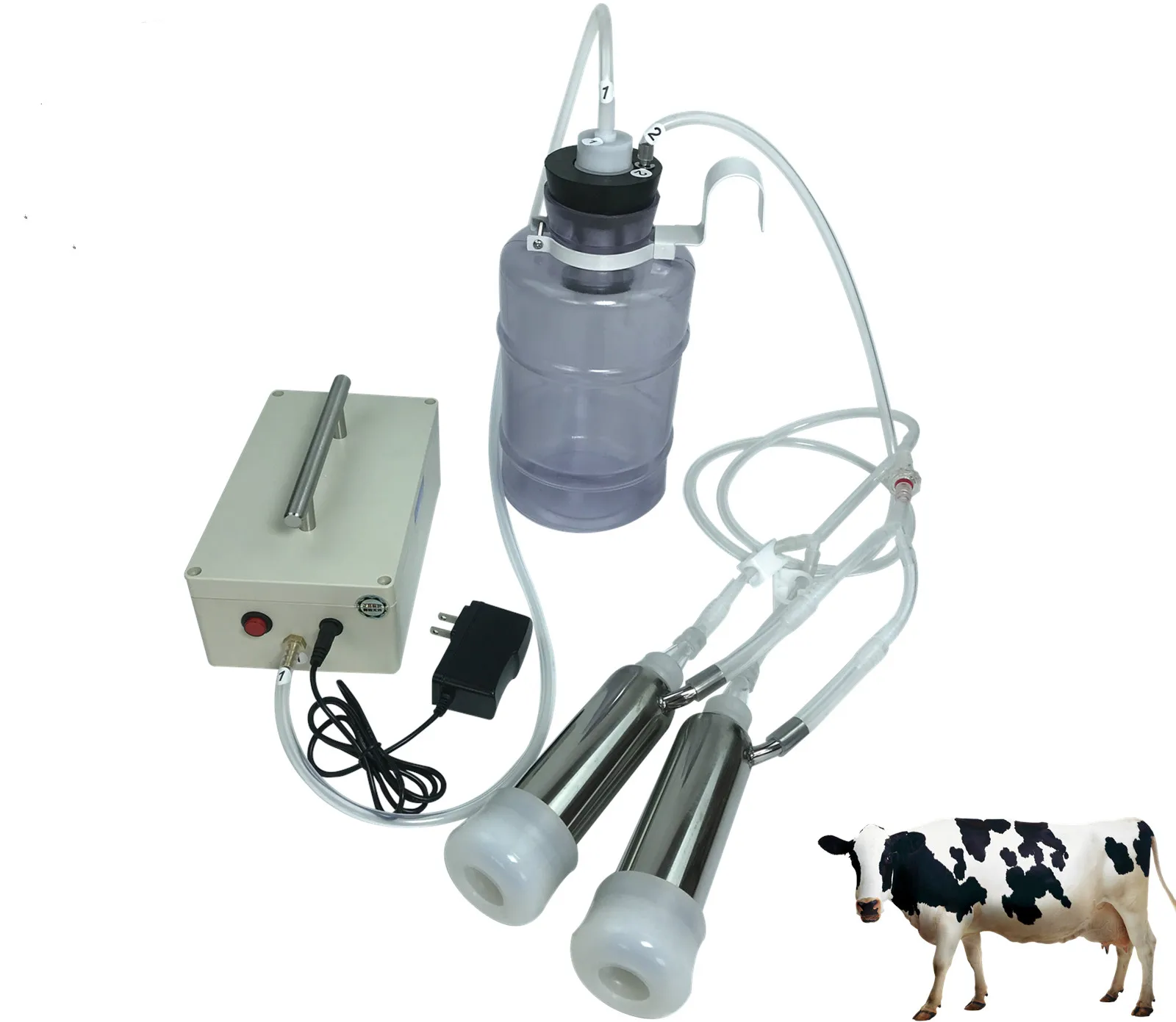 Electric Milking Machine Cow Goat Sheep Milker Dual Vacuum Pump Bucket