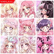 5D DIY Diamond Mosaic Pink Cartoon Portrait Diamond painting Square/round Diamond Embroidery Cross Stitch Handmade Crafts Decor