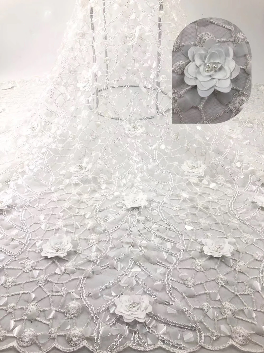 Анна Новейшая 3D аппликация африканская кружевная ткань с блестками Высокое качество Французский Тюль Кружевная Ткань 5 ярдов с бисером для свадьбы - Цвет: 3