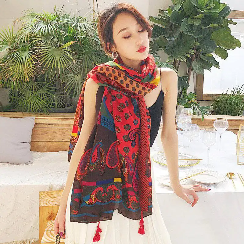 

Scarf For Women Ethnic Style Sunsceen Long Style Shawl Beach Printed All-match Scraf All Seasons 180*90CM