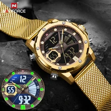 NAVIFORCE мужские спортивные часы, роскошные золотые кварцевые часы со стальным ремешком, водонепроницаемые военные цифровые наручные часы, часы Relogio Masculino 2021 NAVIFORCE мужские спортивные часы, роскошные золотые кварцевые часы со стальным ремешком, водонепроницаемые военные цифровые наручные часы, часы Relogio Masculino 2021