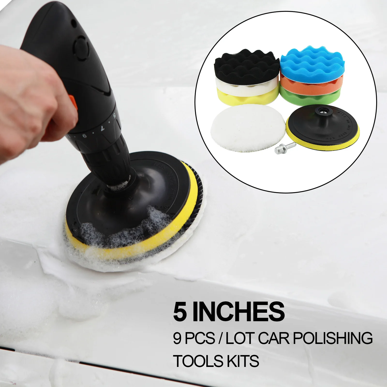Car Polishing Disc 9Pcs/Set Self-Adhesive Buffing Waxing Sponge Wool Wheel Polishing Pad For Car Polisher Drill Adapter
