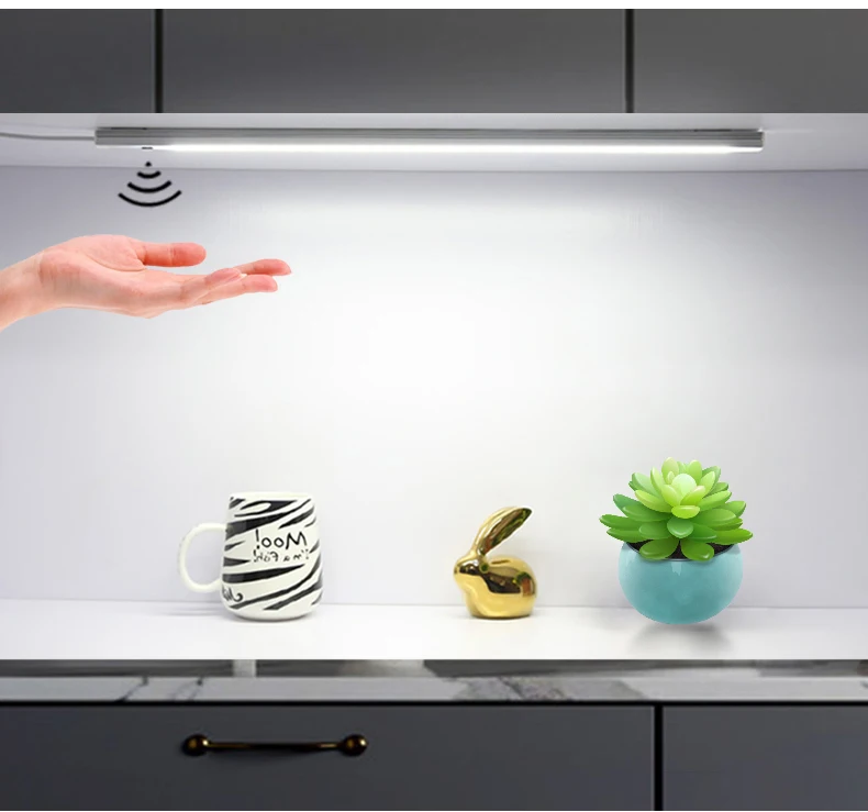Кухонная светодиодная подсветка под шкаф 3 цвета с регулируемой яркостью, датчик развертки, переключатель, кухонный светильник, шкаф, шкаф, светодиодный светильник, Диодная трубка