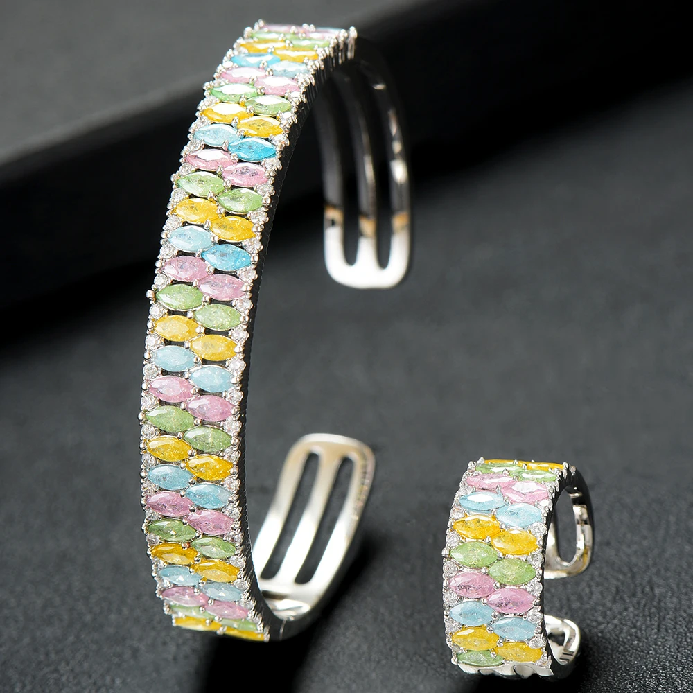 GODKI Luxury Trendy Saudi Arabia Bangle Silver Ring Set Jewelry Sets For Women Wedding Engagement brincos para as mulheres