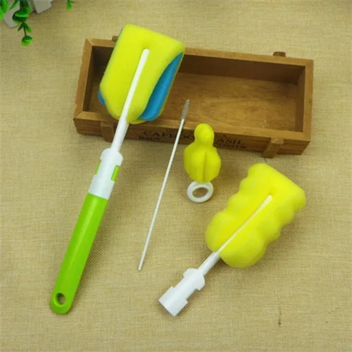 4pcs Green 4 шт./лот, съемная щетка для чистки бутылочек, губка, пластиковый носик, трубка для молочной воды, для новорожденных, губка для чистки бутылочек, щетка для очистки - Цвет: 4pcs Green