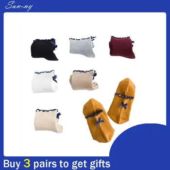

Sun-ny 1 Pairs Short Socks Women Kawaii Ruffle Bow Multicolor Breathable Comfortable Cotton No MOQ Student Sports Girl Cute Gift