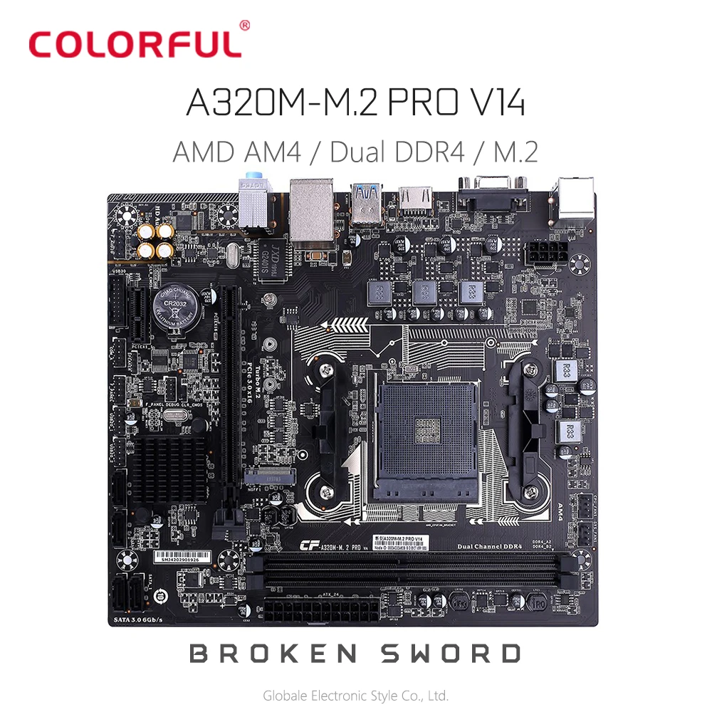 

Original Colorful Broken Sword A320M - M.2 PRO V14 AMD Motherboard mATX Dual Channel DDR4 Support Ryzen NVMe SSD 1000M LAN