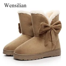 Зимняя обувь; женские ботильоны по лодыжку с бантом и плюшевой стелькой; зимние ботинки; замшевая обувь на платформе; обувь из флока с бантом-бабочкой; Botines Botas De Mujer