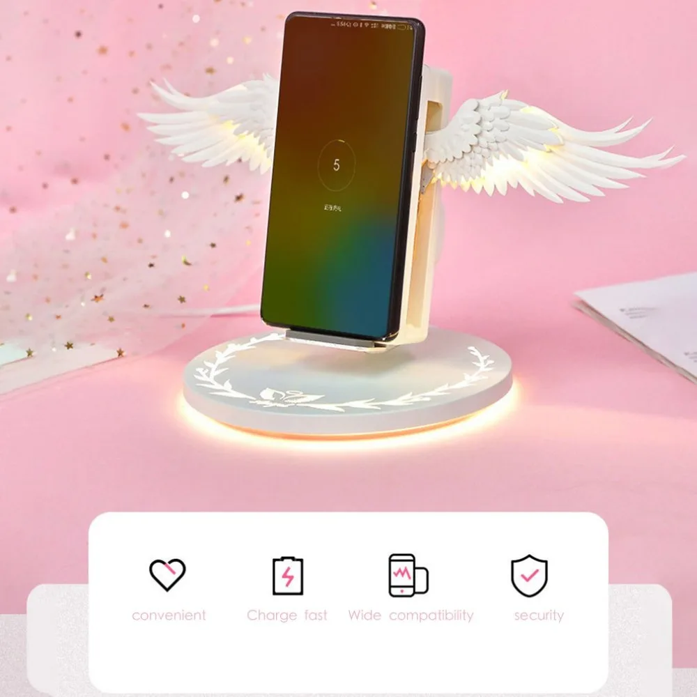 Creative Angel Wings Wireless Charger QI Wireless Charger 10W Fast Charge Vertical Mobile Phone Wireless Charger usb c fast charge