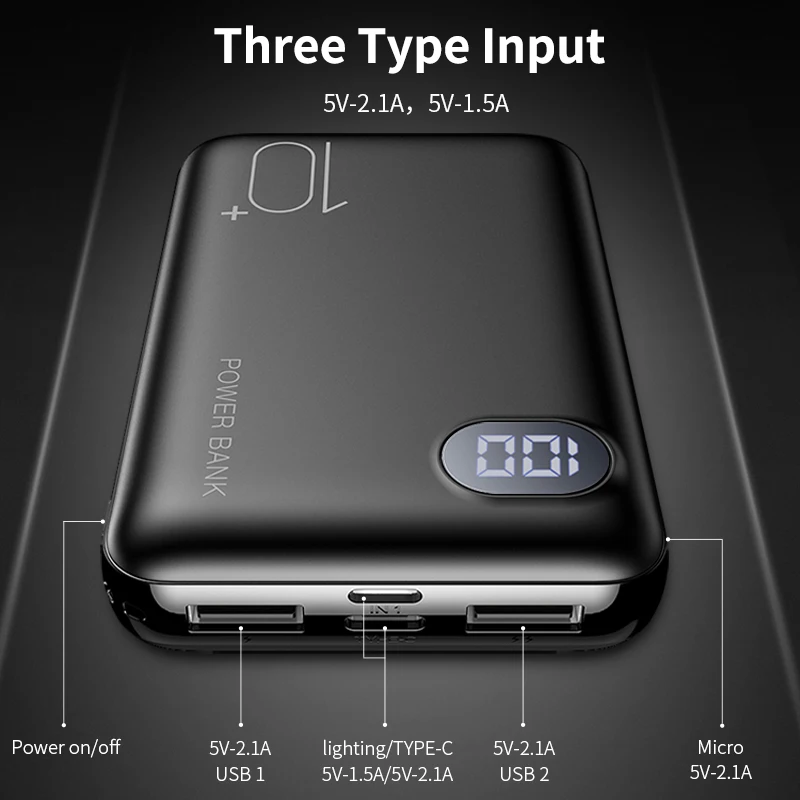 RAXFLY mi ni Power Bank 10000mAh Tragbare Led-bildschirm mi Power Für iPhone Xiao mi Dual USB Ports