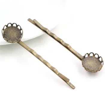 

12mm 10pcs High Quality Bronze Plated Copper Material Hairpin Hair Clips Hairpin Base Setting Cabochon Cameo J6-06