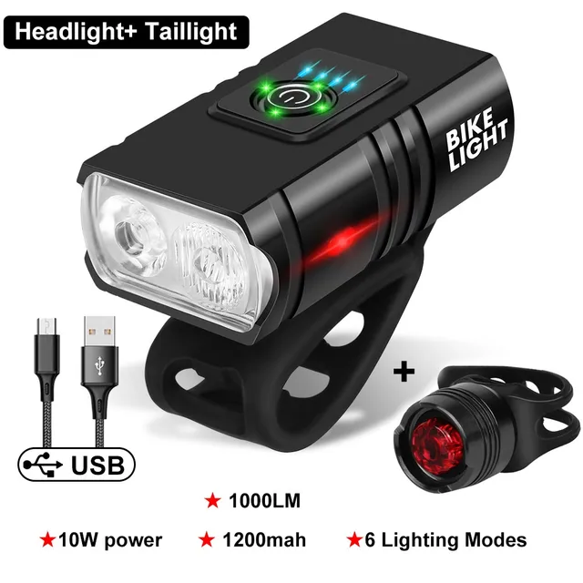 T6 LED Bicycle Light Front USB Rechargeable MTB Mountain Bicycle Lamp 1000LM Bike Headlight Cycling Flashlight Bike Accessories black red 02
