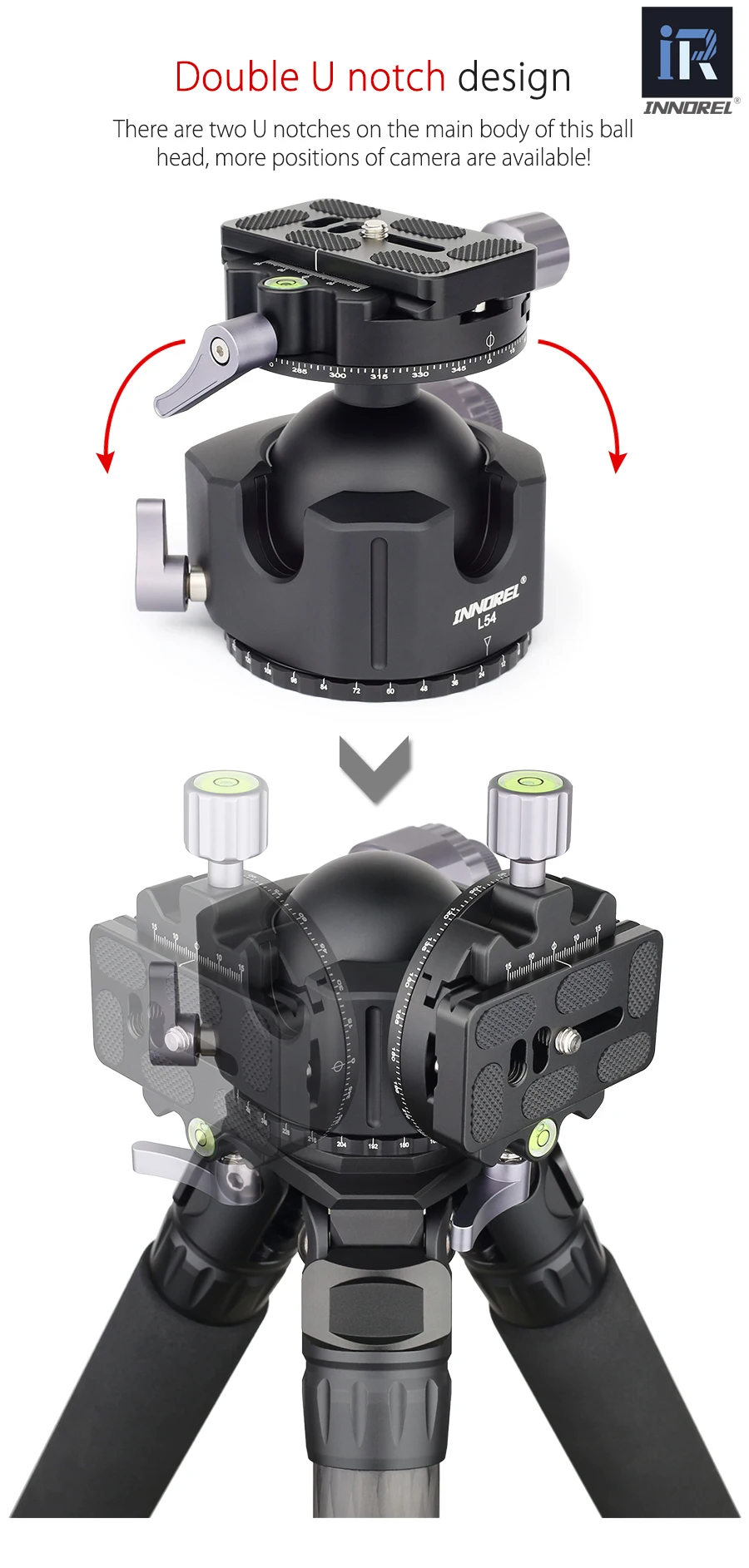 INNOREL L54 низкогравитационный центральный штатив с шаровой головкой алюминиевый двойной панорамный сверхмощный шаровой головкой для камеры Максимальная нагрузка 30 кг
