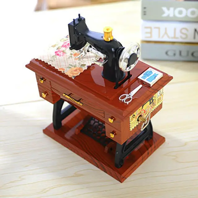 Vintage Music Box Mini Sewing Machine Style Mechanical Birthday Gift Table Decor Sewing Machine Style Mechanical Music Box 6