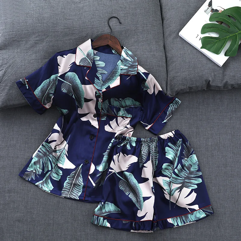 

Silk-like Thin Pajama Set Ladies Japanese Style Lapel Cool Spring Summer Comfortable Short Sleeve Soft Leisure Household Clothes