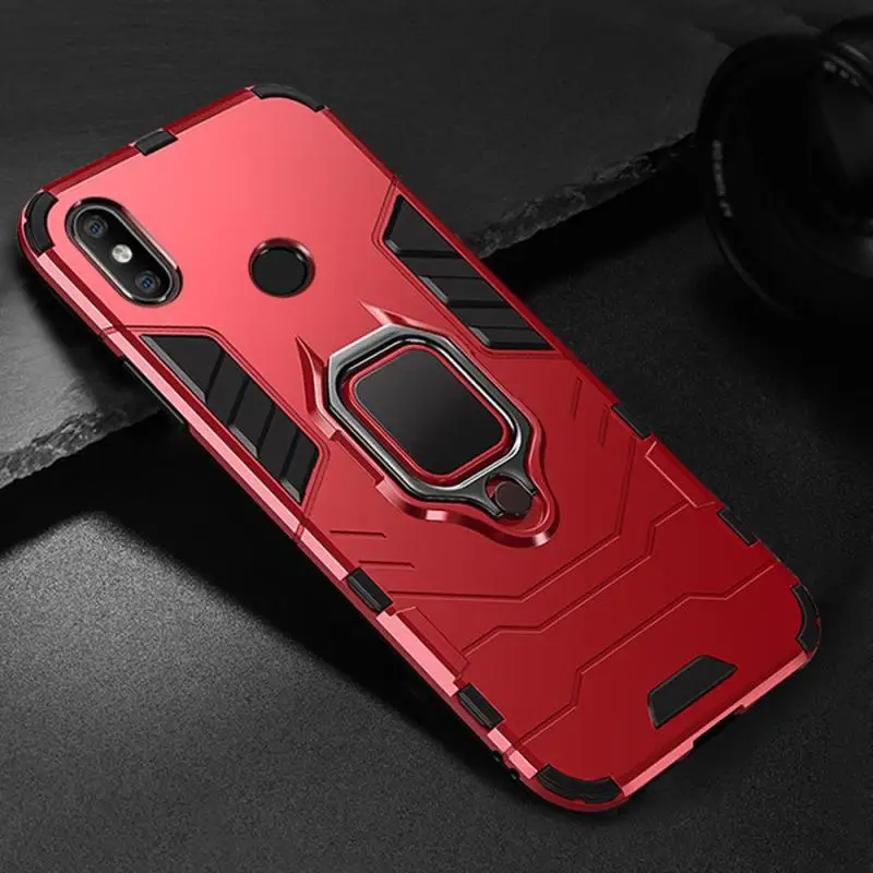 For Xiaomi Redmi Note 7 Plastic Shockproof Back Case Ring Holder Grip Holder Phone Case  Armor Bumper Phone Cover New best phone cases for xiaomi