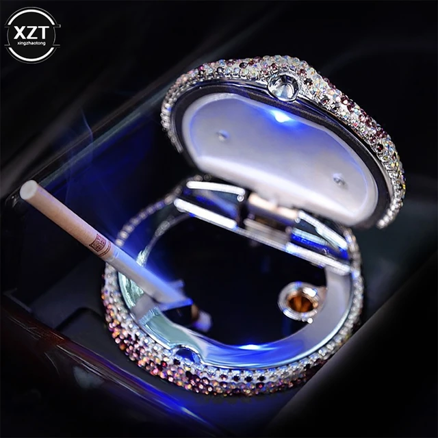 Bling Diamant Auto Aschenbecher LED Licht Tragbare Auto Aschenbecher  Zigarette Halter Box Auto Zubehör Dekor für Mädchen Frau - AliExpress