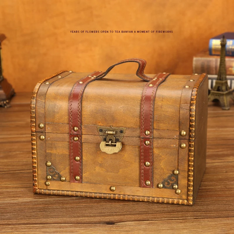 

Vintage Wooden Locked Storage Box Cosmetic Jewelry Box Jewelry Storage Treasure Box