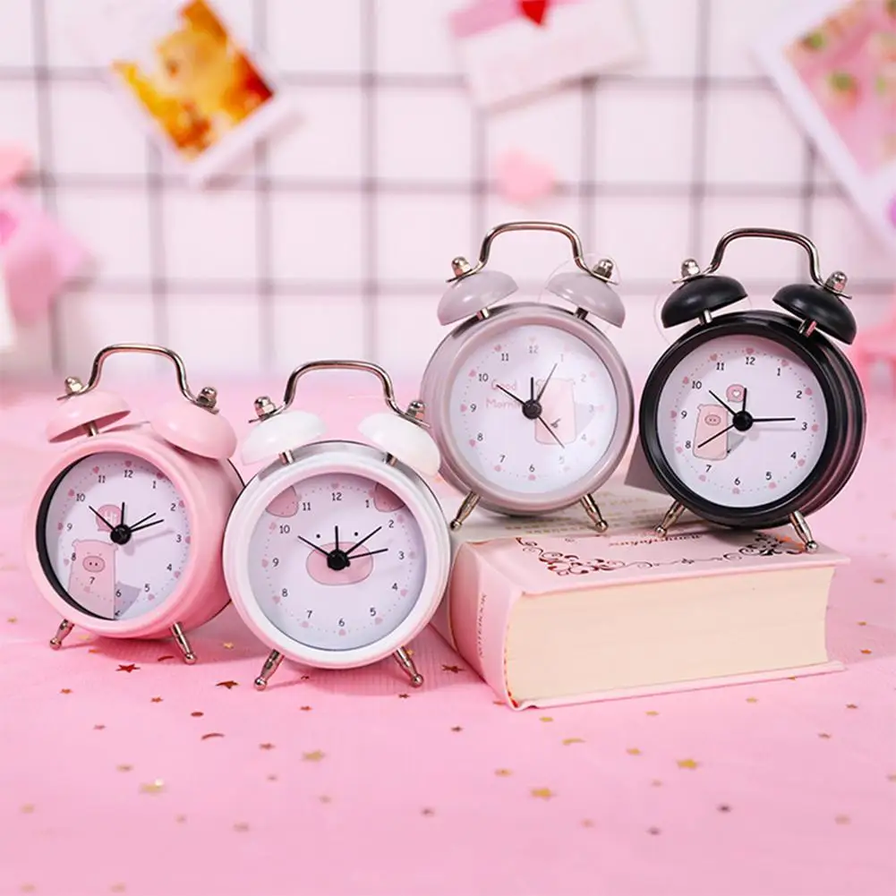

Portable Alarm Clock Cute Cartoon Pig Pattern Double Bell Alarm Clock Digital Clock Snooze Time Display Alarm Clock for Student