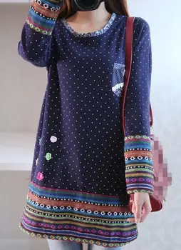 

2019 Women Winter Splice Rainbow Striped Kimono Shirt Elegant Polka Dot Linen Blouse Embroidery Flowers Autumn Top