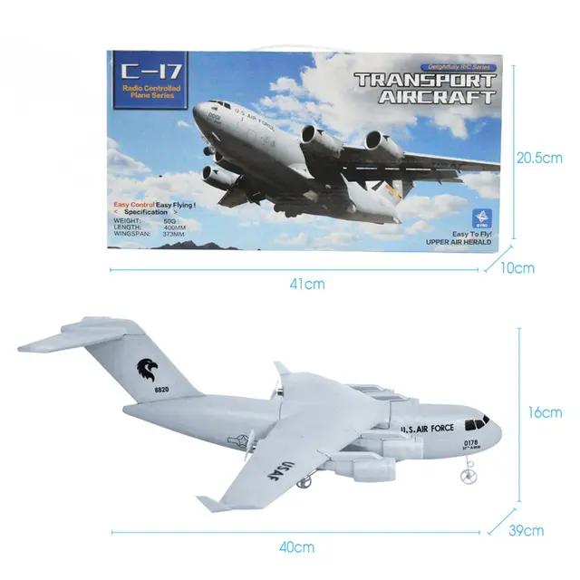 C17 RC Drone DIY Aircraft Transport Aircraft 373mm Wingspan EPP RC Drone Airplane 2.4GHz 2CH 3-Axis Aircraft for Children Toy 6