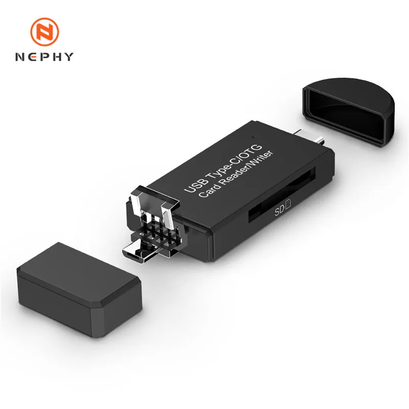 Type C OTG micro USB 3 в 1 OTG Кардридер высокоскоростной USB2.0 Универсальный OTG TF SD для Android Компьютерный удлинитель-переходник - Цвет: Черный