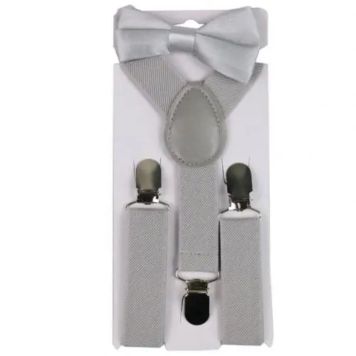 Однотонные Детские подтяжки для мальчиков, заколка для девочек, y-образные Эластичные подтяжки с галстуком-бабочкой, подтяжки с галстуком-бабочкой - Цвет: Grey