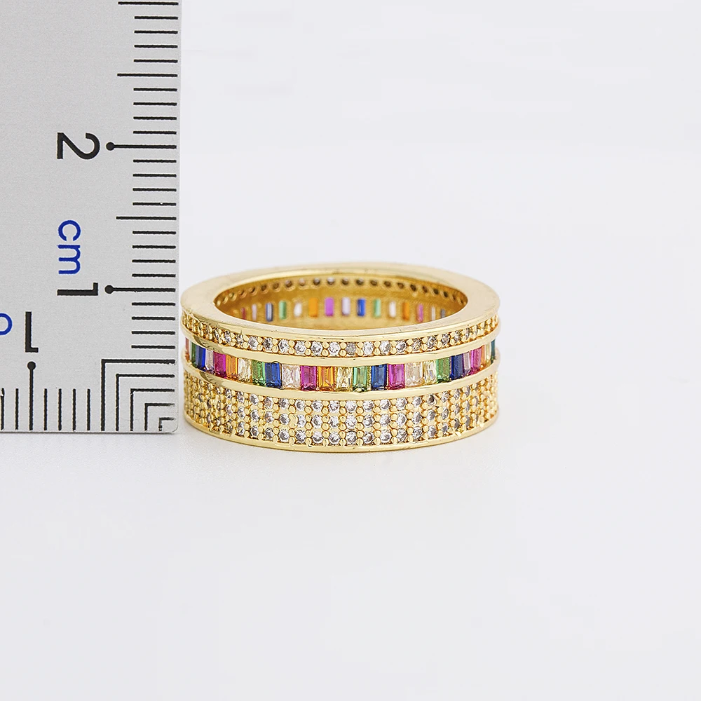 Geometric Luxury Boho Rainbow Copper Cubic Zirconia Ring For Women Charm Crystal Rings Fine Party Wedding Jewelry