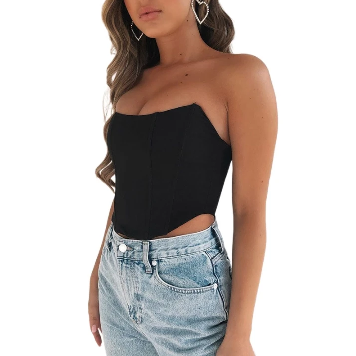 Summer Sexy Satin Cut-Out Tube Tops Bustier Women Strapless Backless Cropped Feminino Sexy Skinny Corset Tops Streetwear half bra Tanks & Camis