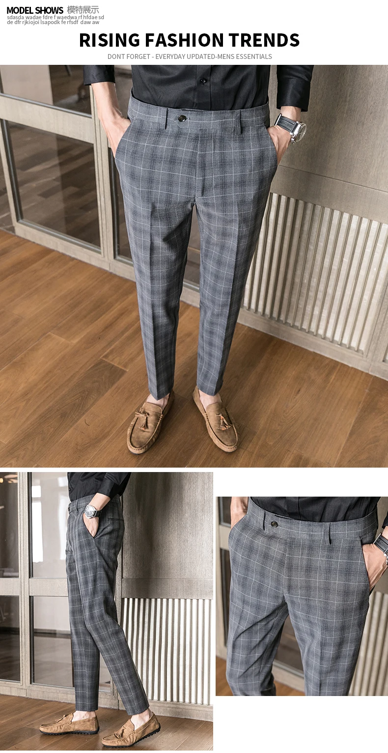Мужские брюки, клетчатые, деловые, повседневные, тонкие, Pantalon A Carreau Homme, классические, винтажные, клетчатые, костюм, брюки, свадебные штаны 28-36