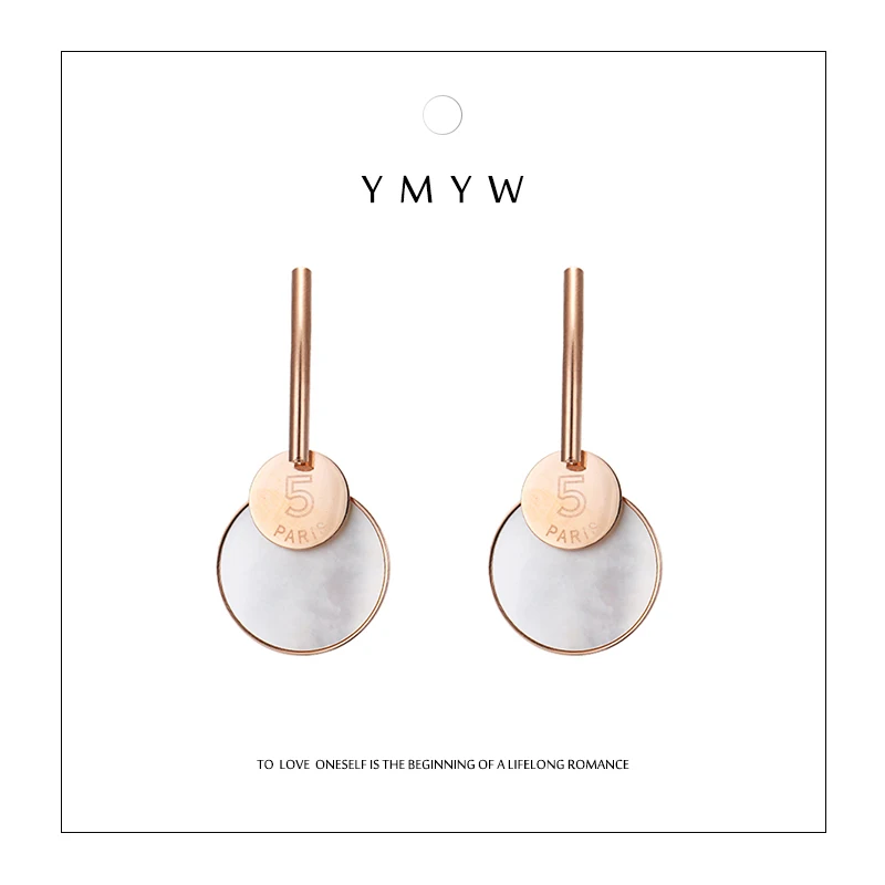 

YMYW 2019 Popular Fashion Simple Stainless Steel Natural Shell Pendant Personality Temperament Earrings Statement Women Jewelry