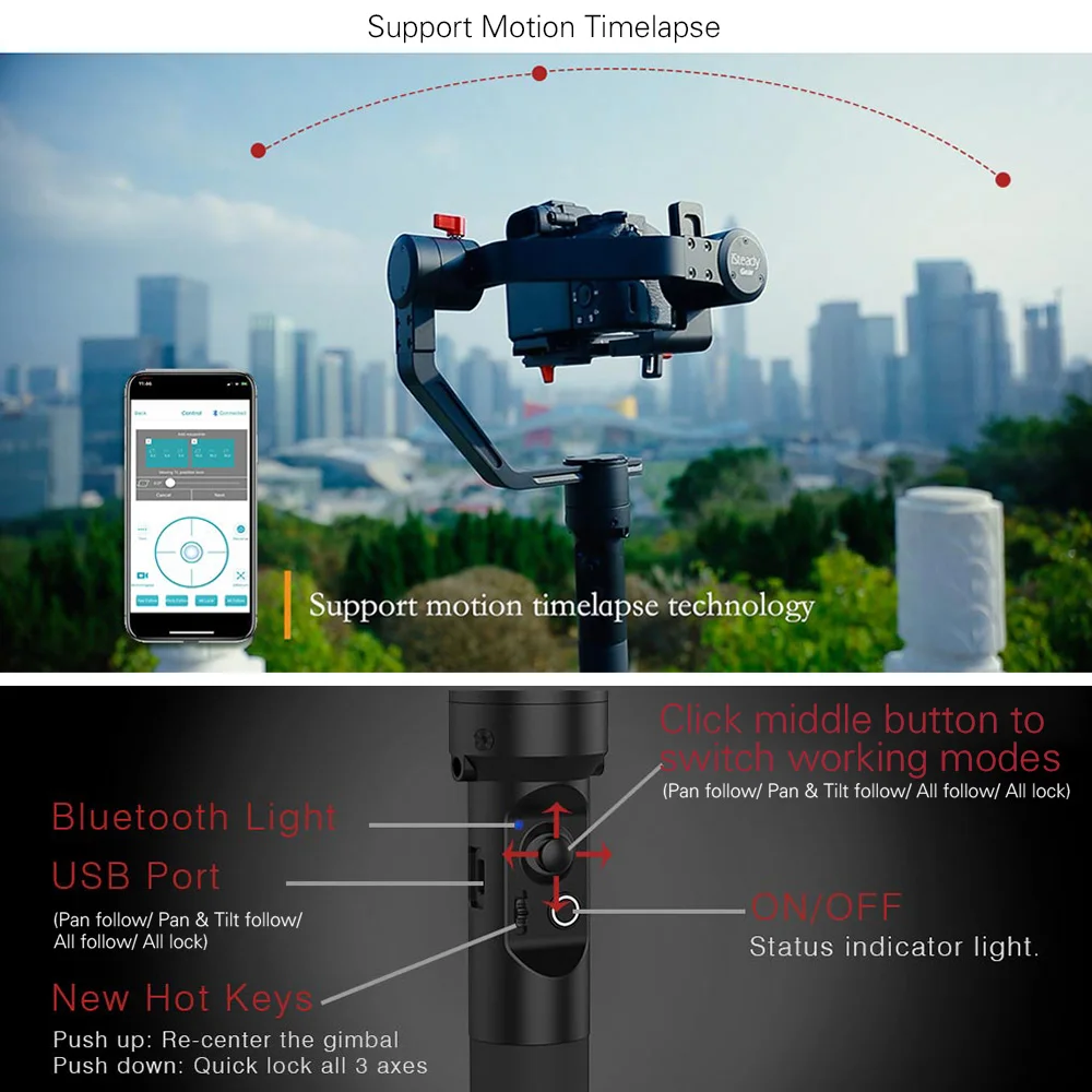 Hohem iSteadyGear Z Kit ручной Стабилизатор камеры Gimbal двойная ручка управления с Bluetooth подключение анти-встряхивание фотографии