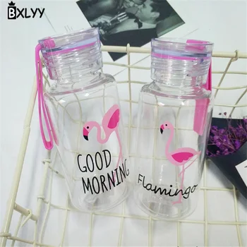 

With Rope Pink Flamingo Water Bottle 300ml Portable Plastic Sports Shaker Bottle for Water Kitchen Accessories Water Bottle.85z