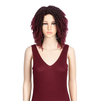 

Synthetic Afro Kinky Curly Wigs For Black Women 14 Inch Short Dreadlock Ombre Red Brown Cosplay Wig With Bangs Classic Plus