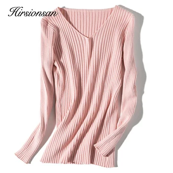 

Hirsionsan Pullover Sweater Women Solid Autumn Winter 2019 Knitted Warm V Neck Ladies Cheap Tops Casual Fashion Korean Jumper