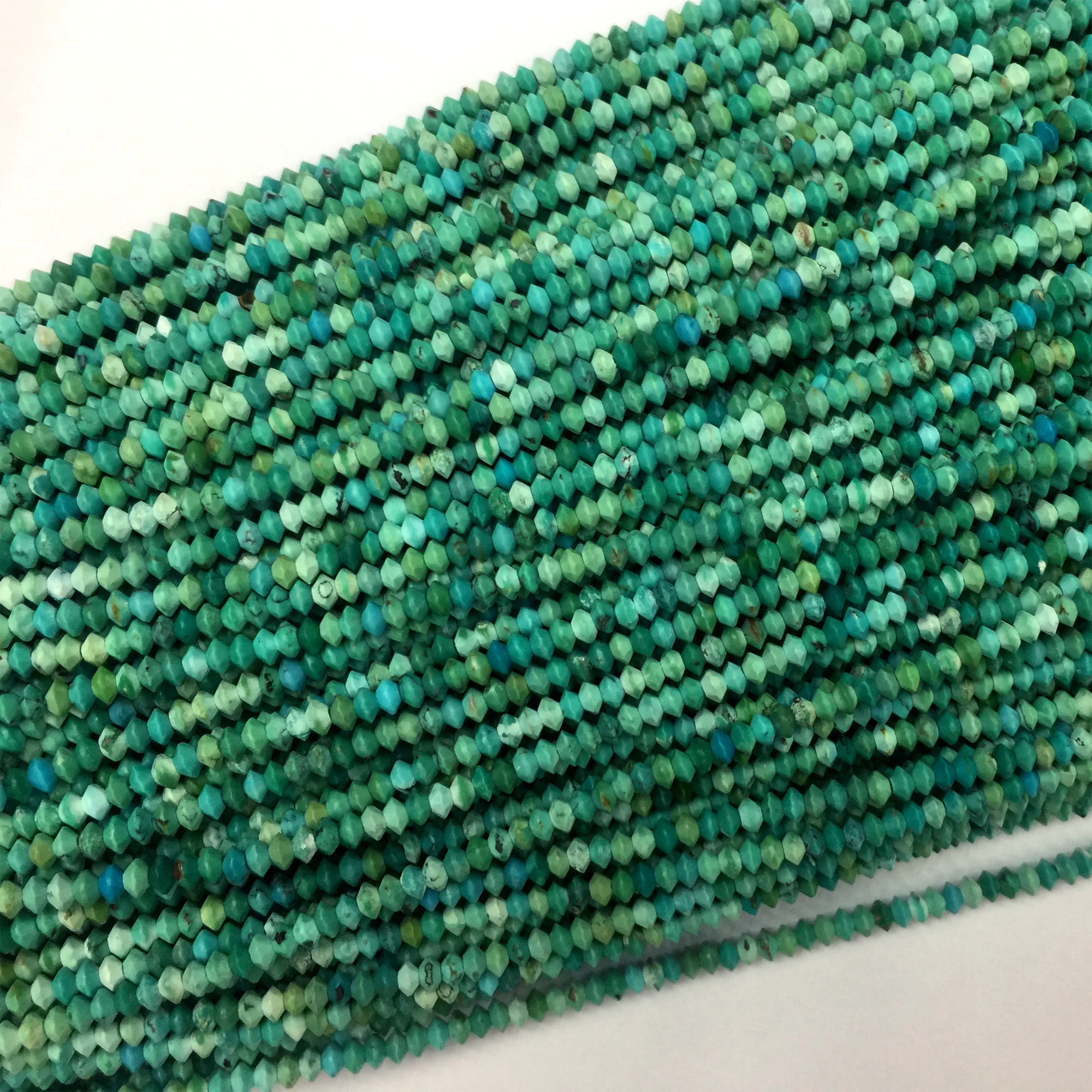 Genuine Natural Green Turquoise Faceted Rondelle Necklaces or Bracelets Small Beads 1x2mm 2x3mm 15" 06110