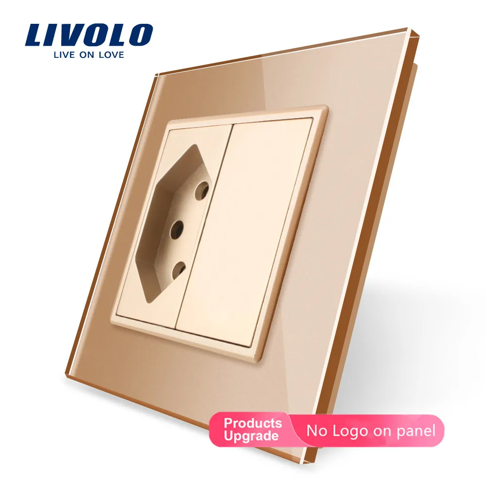Livolo EU standard Switzerland розетка, 7 цветов кристальная стеклянная панель, AC 110~ 250 В настенная розетка, C7C1CH-11, без логотипа - Тип: Golden-No logo