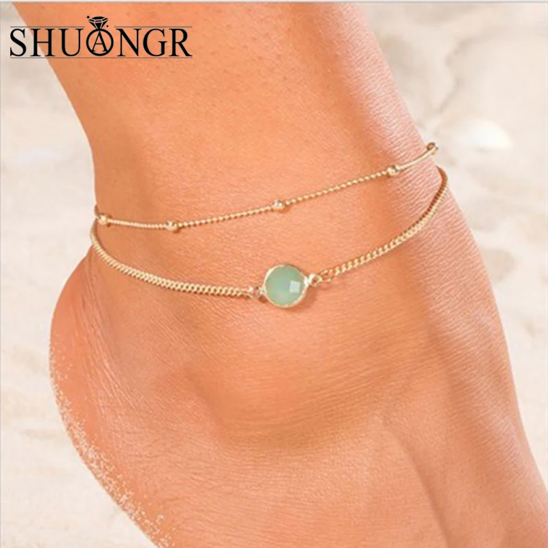 SHUANGR Boho браслет для щиколоток с камнем женские босиком крючком сандалии ноги ювелирные изделия ноги Новые ножные браслеты на лодыжке браслеты для женщин