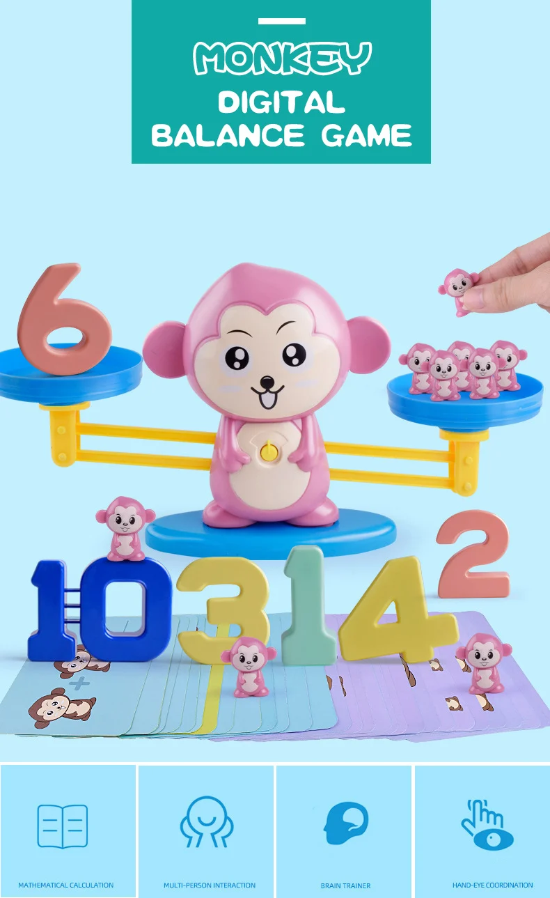 Математическая игра, обезьяна, цифровой баланс, весы, игрушка для детей, прозрение, цифровое сложение и вычитание, математические игрушечные весы