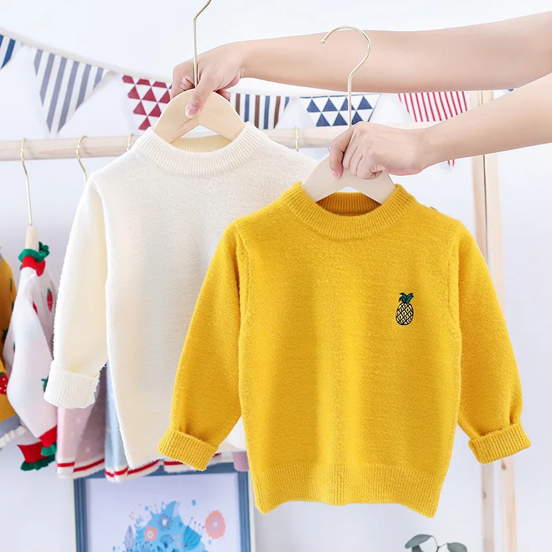 Pick Color Pick Code New Style Korean-style Baby Solid Color Base Sweater Faux Mink Cashmere Embroidered Pineapple BOY'S GIRL'S